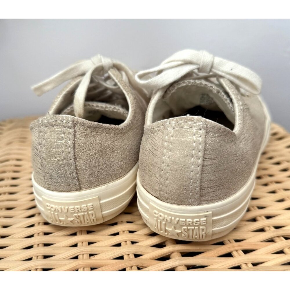 SIZE 2 Girls Converse Gold Metallic Threads Egret White Suede Leather Low Sneake - Picture 6 of 9